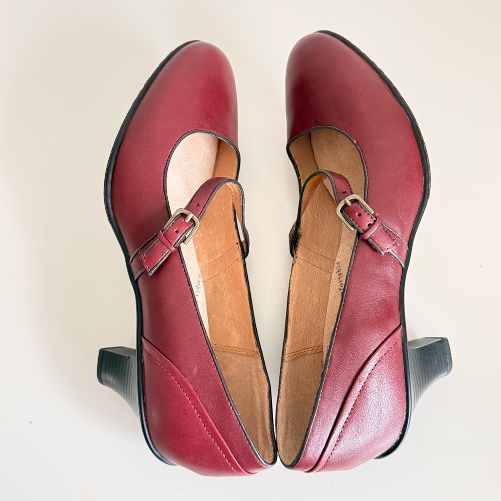 Softspots Burgundy Leather Mary Jane Pumps 9.5 Low Block Heel Grannycore Cottage - Picture 3 of 11